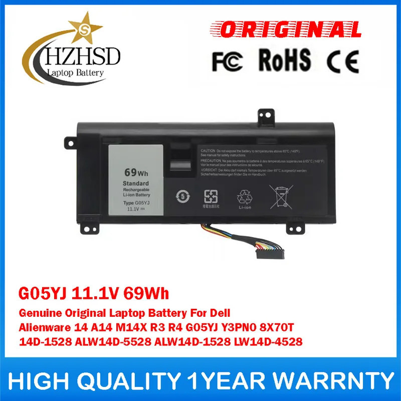 G05YJ 11.1V 69Wh ของแท้แบตเตอรี่แล็ปท็อปสําหรับ Dell Alienware 14 A14 M14X R3/4 G05YJ Y3PN0 8X70T 14