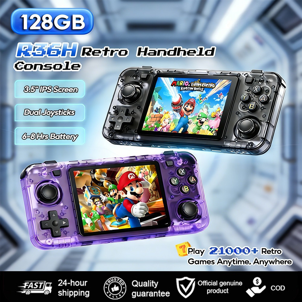 เครื่องเกมพกพา R36S|R36H 128GB แบตอึด Gameboy PSP ระบบ Linux แบตอึด Retro พร้อมส่ง ของขวัญ 【รับประกัน 1 ปี】