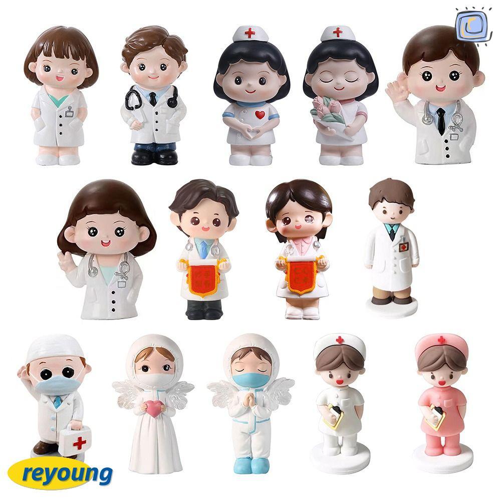 ตุ๊กตาพยาบาลหมอ REYOUNG, ชุดโรงรถหมอเรซินการ์ตูน, งานฝีมือรูปปั้นโมเดลพยาบาล DlY น่ารัก