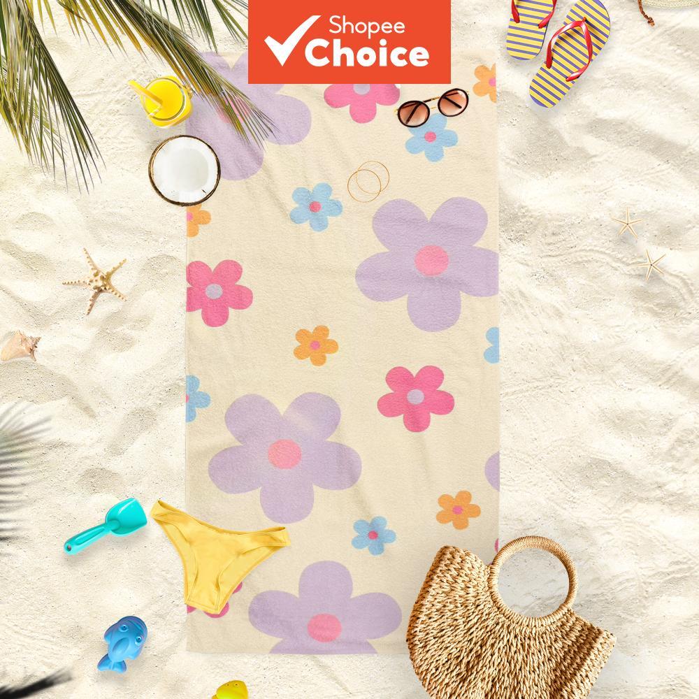 Retro Groovy Floral Print Beach Towel 1 ชิ้น