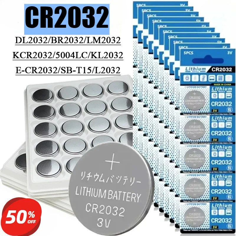 5-60PCS 3V CR2032 แบตเตอรี่ลิเธียม BR2032 ECR2032 LM2032 5004LC เหรียญนาฬิกาแบตเตอรี่สําหรับของเล่นน