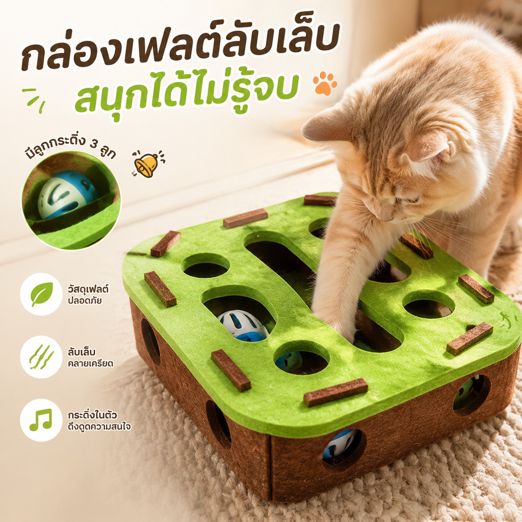 จัดส่งภายใน 8 ชั่วโมง กล่องปริศนาแมวรู้สึก กีฬาสันทนาการในร่ม กับลูกบอล ของเล่นออกกำลังกาย สัตว์เลี้ยงปริศนาเขาวงกต