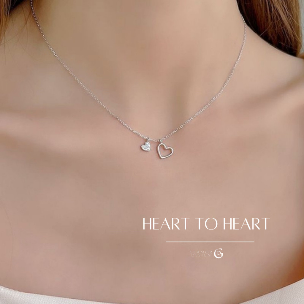 GLAMOR✨สร้อยเพชร Heart to Heart สร้อยคอเงินแท้ สร้อยคอเพชร สร้อยเงินแท้ จี้สร้อยคอ สร้อยคอผู้หญิง