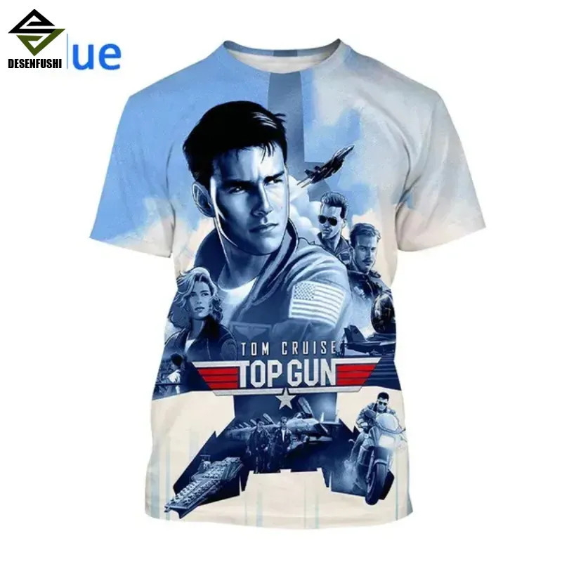 👕✨Top Gun Lone Ranger Tom Cruise เสื้อยืด Movie Top Gun 3D พิมพ์รอบคอลําลองผู้ชายและผู้หญิงแขนสั้น