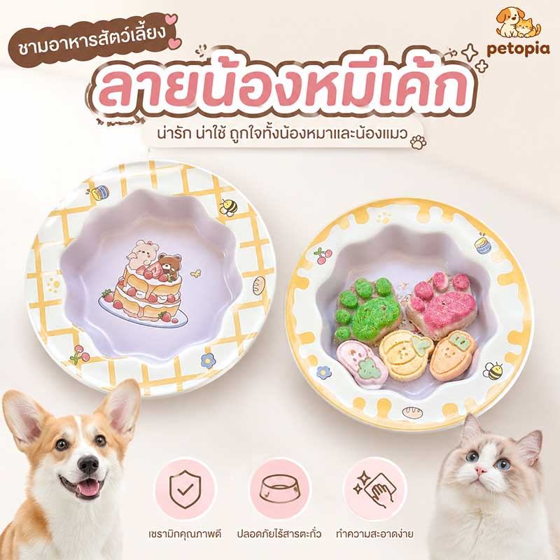 ถ้วยอาหารแมวเซรามิก สไตล์น่ารัก ชามแมว แบบเอียง ถ้วยข้าวแมว ชามอาหารแมวยกสูง