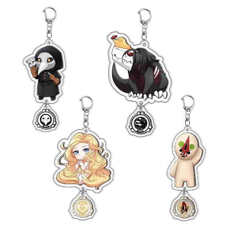 SCP Foundation ชุดพวงกุญแจอะคริลิค 4 ชิ้นหนาสองชั้น SCP-049 SCP-682 SCP-166 SCP-173 จี้ห้อยกระเป๋าสํ