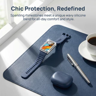 สายรัดซิลิโคนกรณีเพชร PC สำหรับนาฬิกาสมาร์ท for Huawei Band 11/11 Pro Sport สายรัดยางป้องกันหน้าจอ อุปกรณ์เสริม