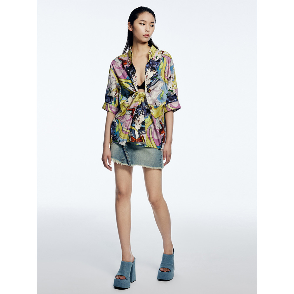 เสื้อเชิ้ต UOOYAA ปี 2023 สไตล์ใหม่สำหรับฤดูร้อน พิมพ์ลายโบว์