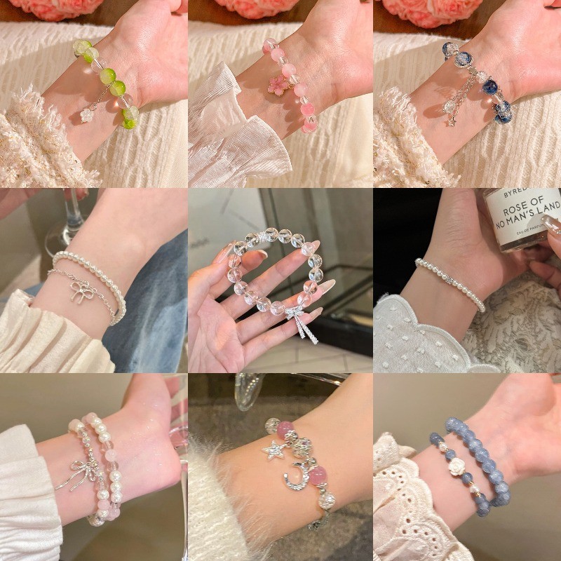สร้อยข้อมือลูกปัดแฟชั่นหรูหราสำหรับผู้หญิง กับสร้อยข้อมือผีเสื้อเพิ่มความหรูหรา