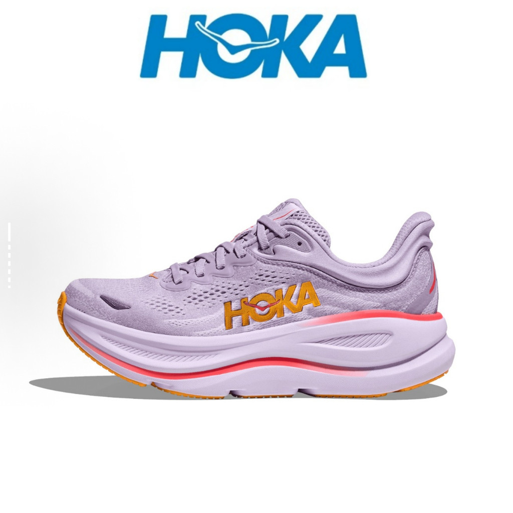 Legit HokaHOKA ONE ONE Bondi 9 รองเท้าวิ่งรองเท้าผ้าใบสําหรับผู้หญิง Low-top สีม่วงสีขาว N07U