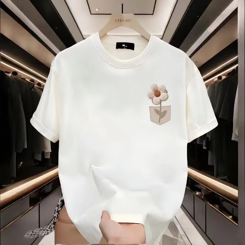 2026 Heavy พิมพ์เสื้อยืดแขนสั้นชายหนุ่มผู้หญิงฤดูร้อน ins Street สวมใส่ Ruffian หล่อด้านบนหลวมรอบคอค