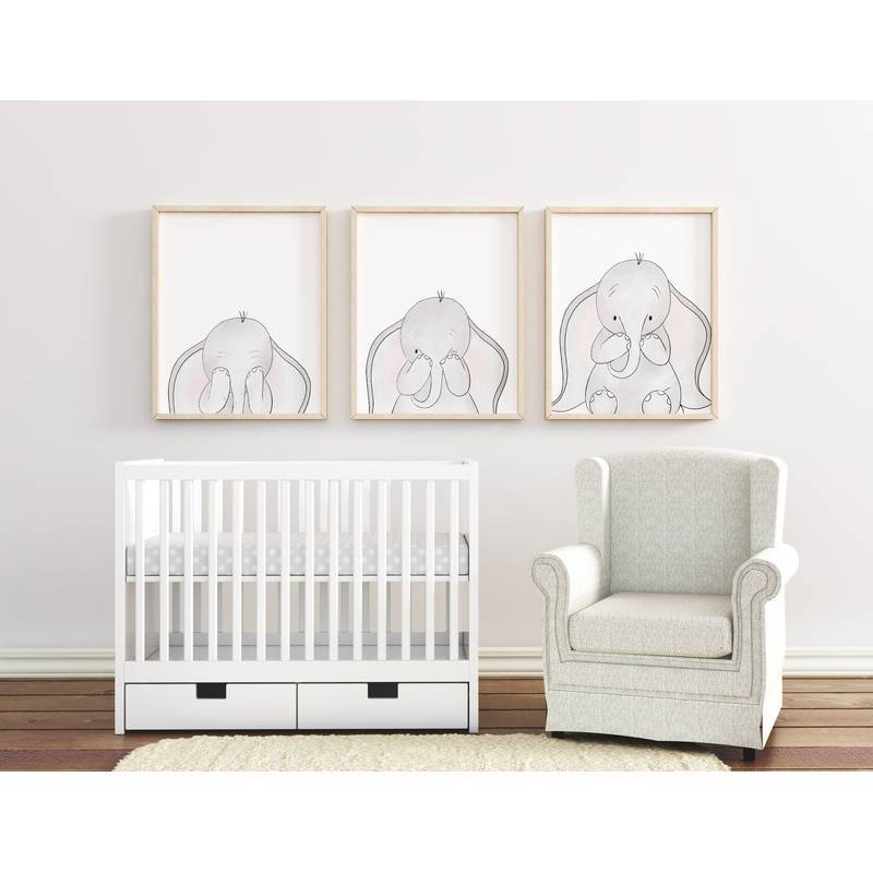 Elephant Nursery Decor Elephant Peek-a-boo Nursery Prints Neutral Nursery Decor Elephant Nursery Art