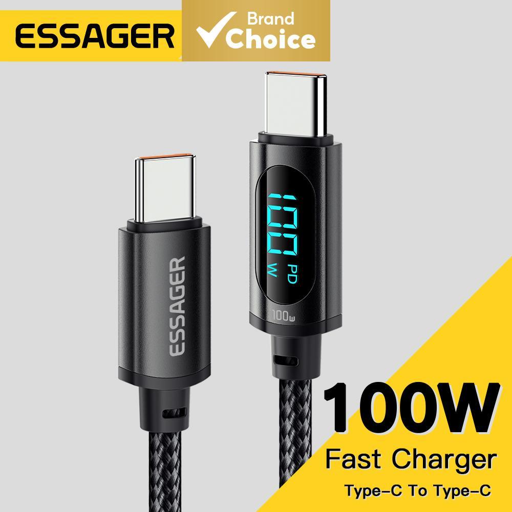 สายชาร์จเร็ว Essager 5A 100W Type C to Type C พร้อมหน้าจอแสดงผลดิจิทัล รองรับ QC PD สําหรับ Samsung Xiaomi