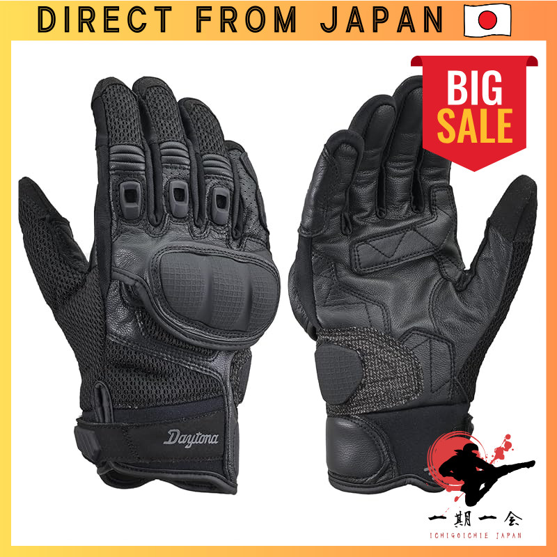 Daytona DG-008 Summer Mesh Leather Motorcycle Gloves with Hard Protectors, Smartphone Compatibility,