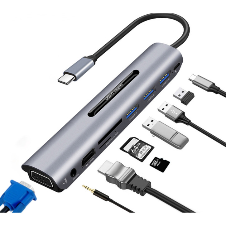 C Hub Docking Station 9 In 1type-c Hdmi Vga Low Temperature Mobile Computer Extension Docking Access