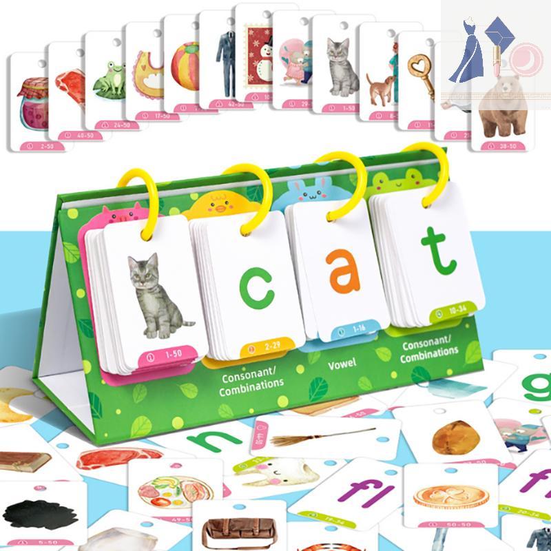 bbnzbaodann เด็ก CVC Words Flashcards Phonics Flip Chart Word Builder Sight Words กิจกรรมการเรียนรู้