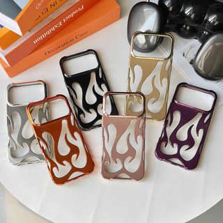 Electroplated Hollow Flame นุ่มสําหรับ iPhone 17 PRO MAX 16 15 14 13 12 11 PRO MAX 14 15 16 Plus ครอบคลุมเต็มรูปแบบกระจกรูขนาดใหญ่ Anti Falling ฝาครอบ