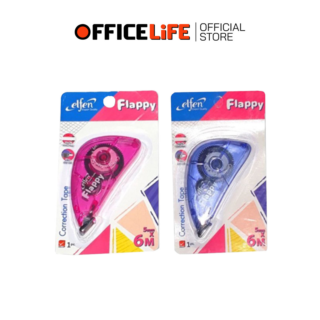 Elfen เทปลบคำผิด เทปลบ FLAPPY ยาว 6 m. รุ่น แฟลปปี้ คละสี ( 1 ชิ้น )