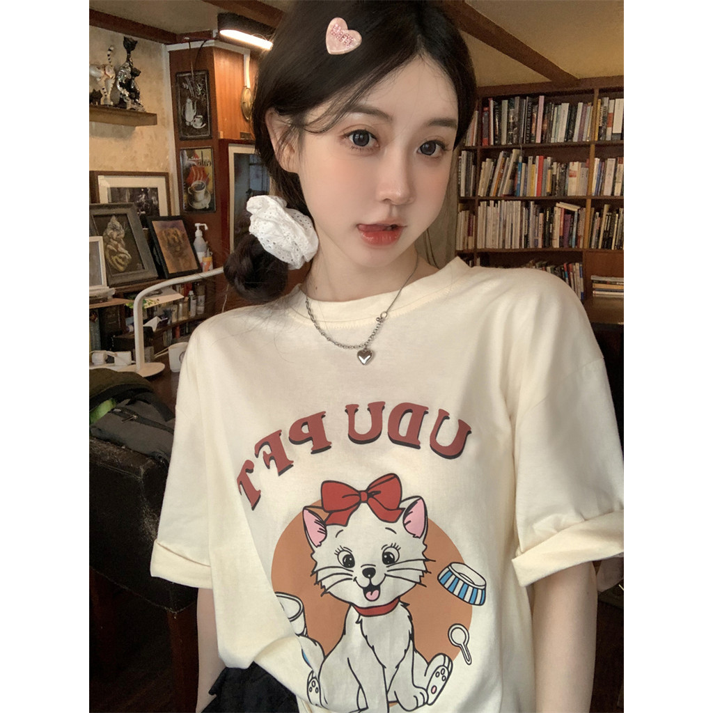 ปลาค็อด ข้อเสนอพิเศษ [ผ้าฝ้ายแท้ 220 กรัม + ปลอกคอด้านหลัง] 2024 ฤดูร้อนสไตล์ใหม่พิมพ์เสื้อยืดแขนสั้