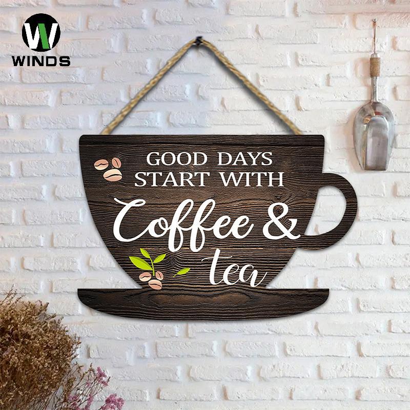 ODS กาแฟชาป้ายไม้ Rustic American Signs Cafe Coffee Bar Decor สําหรับห้องครัว Diner Home Festive Wall ไม้ตกแต่ง OD