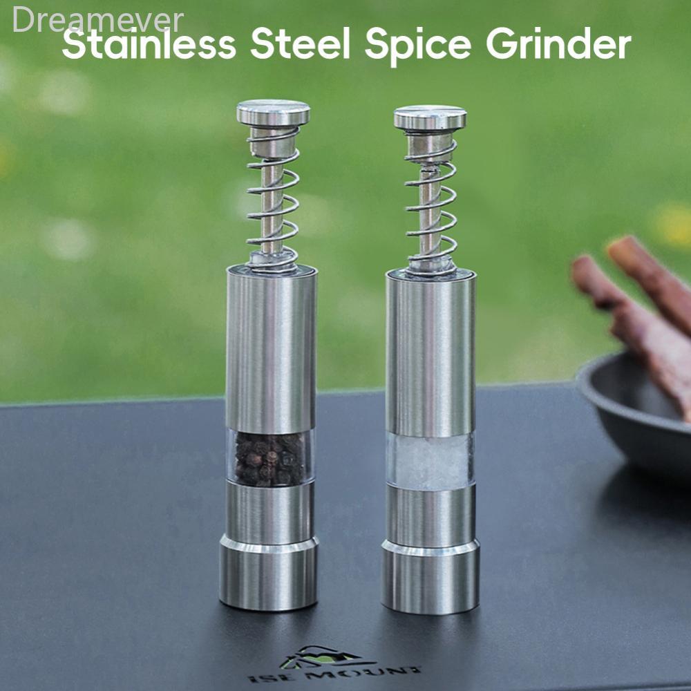 Dreamever เครื่องบดพริกไทยสแตนเลส Manual Pepper Mill Push Down เครื่องบดเครื่องเทศ Clear View Campin