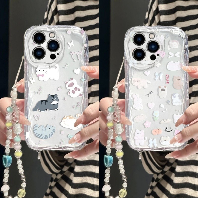 สําหรับ Samsung Galaxy S23 Ultra S21 Plus S23FE S21FE S20FE F06 พร้อม Love bow Bear chain แมวน่ารักน