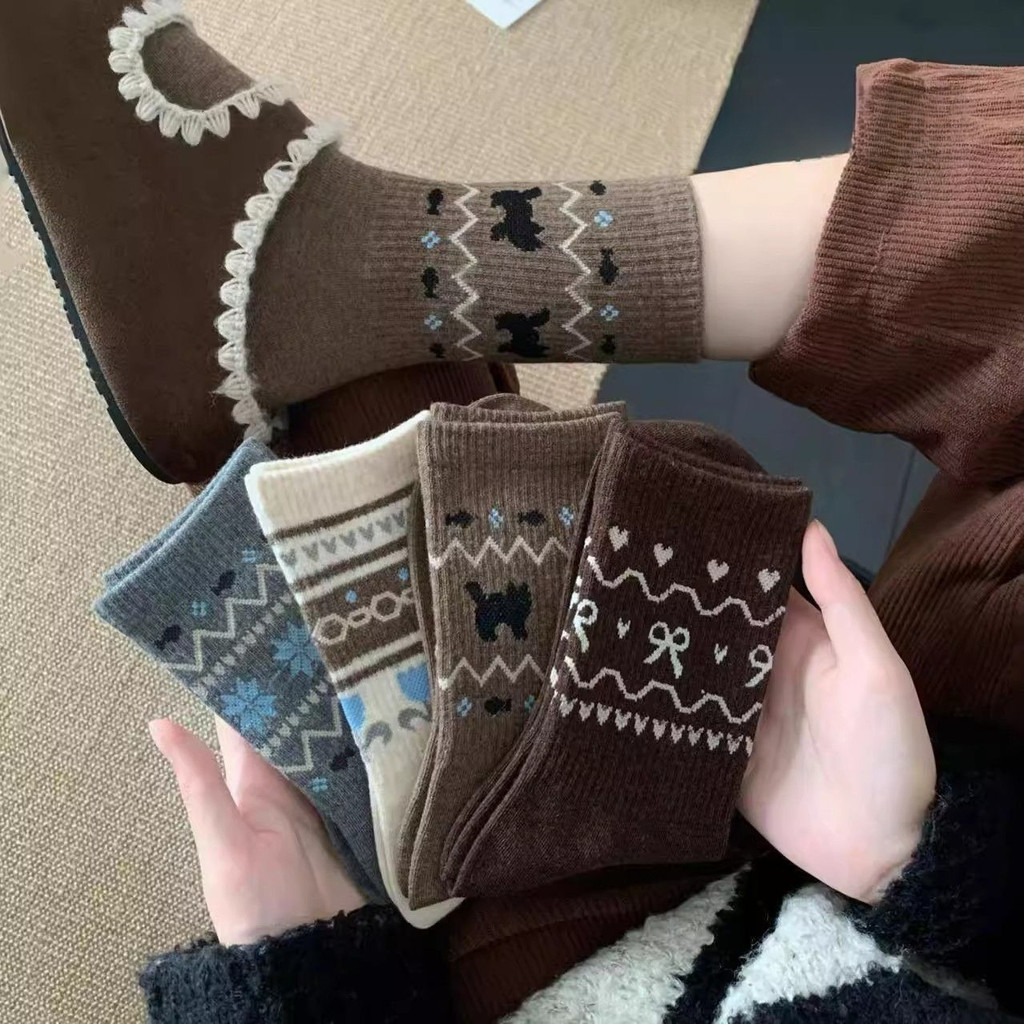 ถุงเท้าผ้าฝ้ายสุภาพสตรี ทรงหลอดยาว สำหรับฤดูใบไม้ร่วงและฤดูหนาว พร้อมบริการเก็บเงินปลายทาง