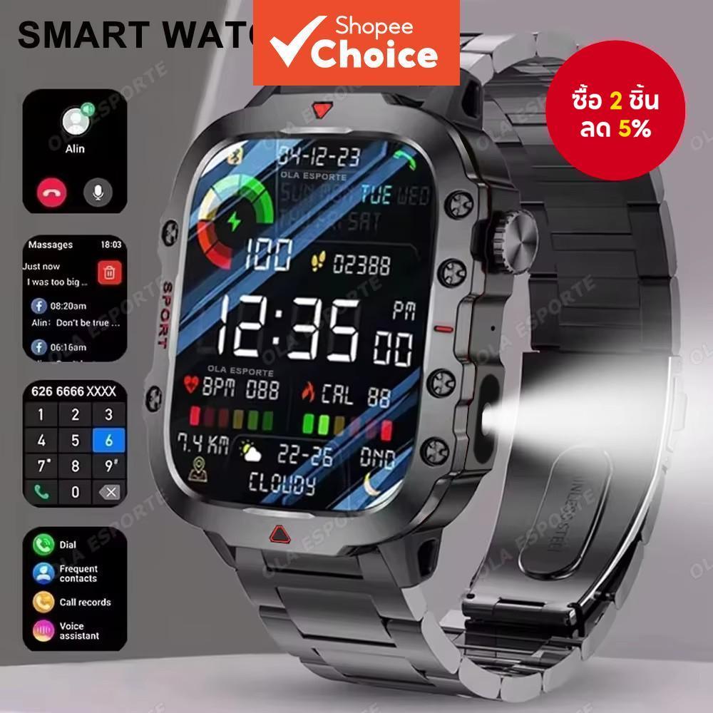 นาฬิกาสมาร์ทวอทช์ GPS กันน้ําทางทหาร หน้าจอ AMOLED โทรไร้สาย สมาร์ทวอทช์สุขภาพ หน้าจอสัมผัสเต็ม นาฬิกาออกกําลังกาย ไฟฉาย LED