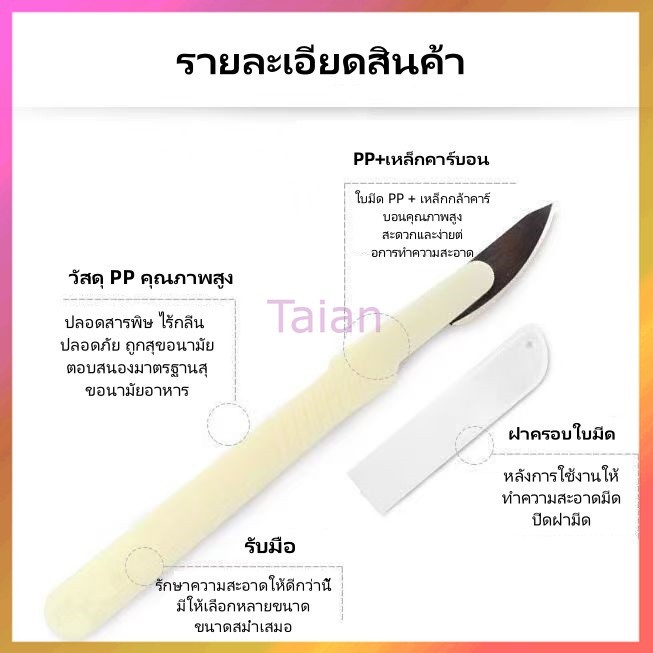 Taian มีดกรีดขนมปัง สแตนเลสแท้ มีดกรีดลายขนมปัง มีสเกลวัด แบบโค้ง สไตล์ยุโรป