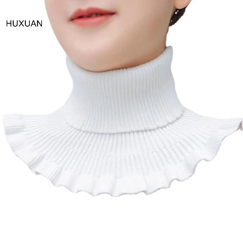 HUXUAN ถักปกปลอมคอเต่าที่ถอดออกได้ผ้าพันคอคอกันลมปกปลอม RFT