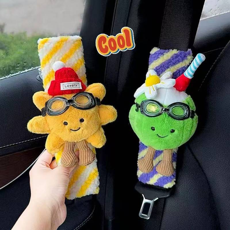 Car Interior Decoration Coconut Lemon Toner Cartoon Doll Plush Car Safety Belt Shoulder Pad Cover Ca