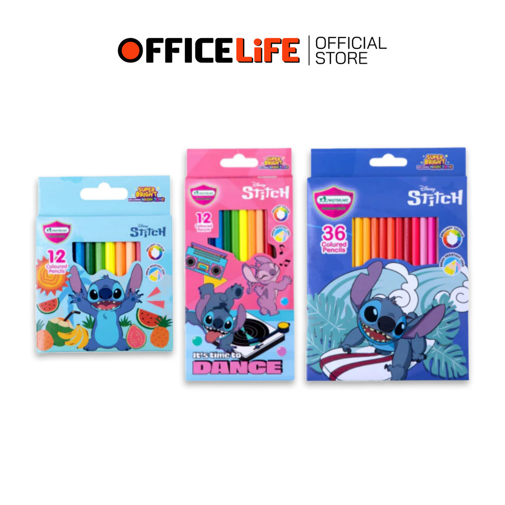 Master Art (มาสเตอร์อาร์ต) ดินสอสีไม้ รุ่น Super Bright ลาย Stitch (สติทช์) แท่งสั้น/ยาว 12–36 สี (1
