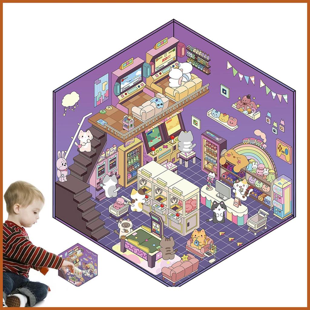 Isometric สติกเกอร์ 3D Miniature ฉากสติกเกอร์ Creative Handcraft สติกเกอร์ห้อง Make Your Own Room De