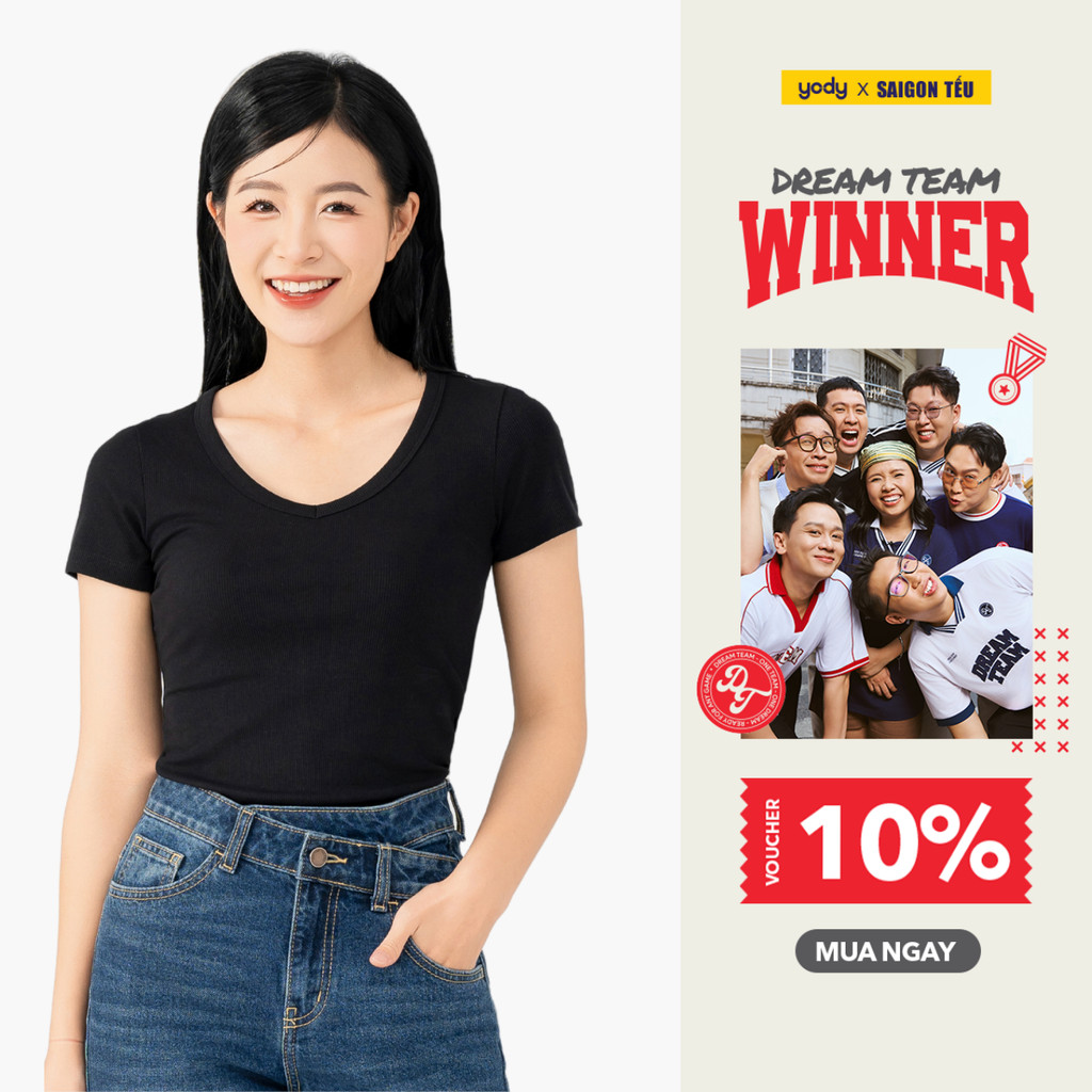 YODY เสื้อยืดผู้หญิงคอปกซี่โครง TSN7084] เสื้อยืดผู้หญิง YODY ปลอกคอซี่โครง TSN7084