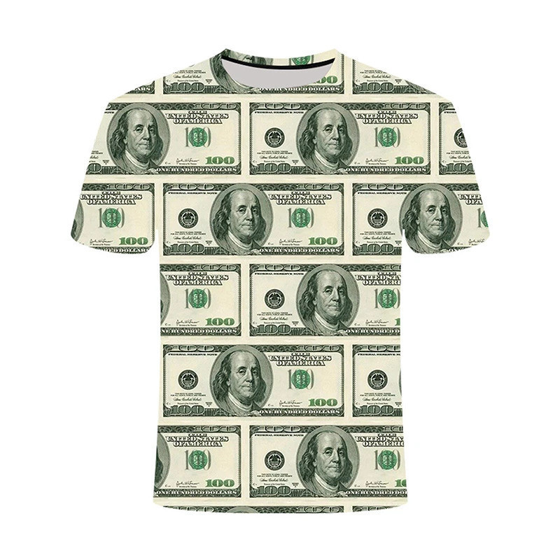 เสื้อยืด US Dollar 3D พิมพ์เสื้อยืดสําหรับชายเงินเงินสดกราฟิก T เสื้อ Dollar Bill Party รอบคอ Tops ค