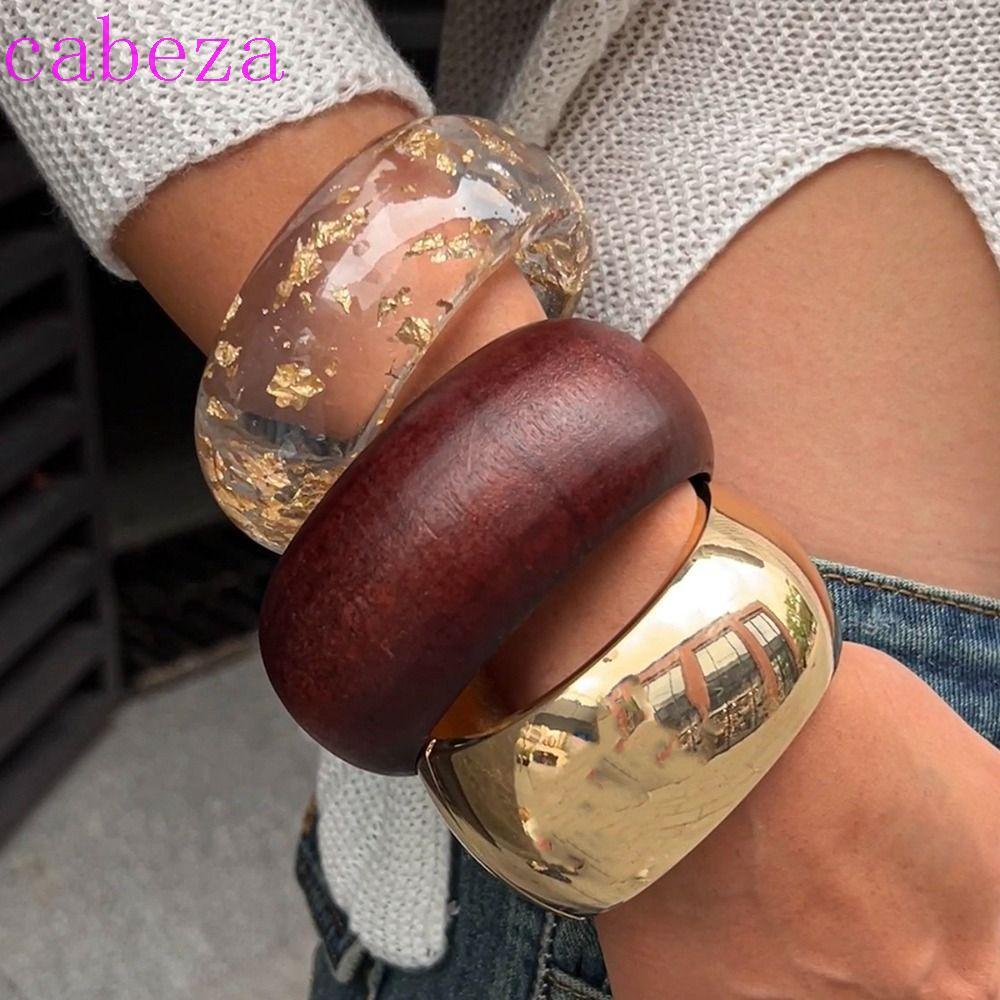 CABEZA เรซิ่น Exaggerate กําไลข้อมือ, พื้นผิวโปร่งใส Chunky สร้อยข้อมือผู้หญิง,ที่ไม่ซ้ํากัน Vintage รอบแหวน Charm ไม้แหวนผู้หญิง