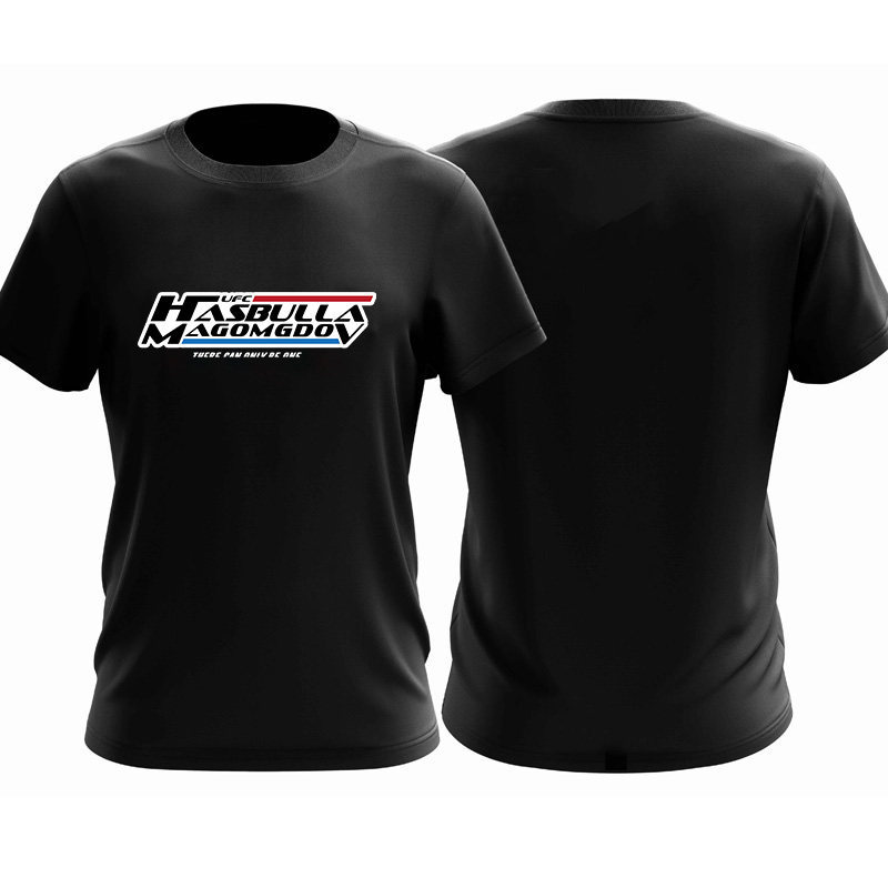 ผู้ชายสีดํา UFC T เสื้อ Hasbulla Magomedov ชื่อพิมพ์สบายๆกีฬาลูกเรือคอ 5.15