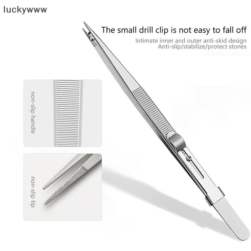 Luckywww แหนบสแตนเลส Fine Tipped Precision แหนบอเนกประสงค์ตรงโค้งลื่น Loing Tweezer สําหรับเครื่องประดับได้ดี