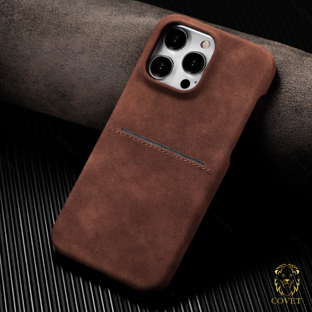 COVET เคสหนังสไตล์มินิมอลเข้ากันได้สําหรับ IPhone 17 16 15 14 13 12 Pro Max พร้อมการป้องกันกันกระแทกและการออกแบบช่องเสียบการ์ดด้านหน้า