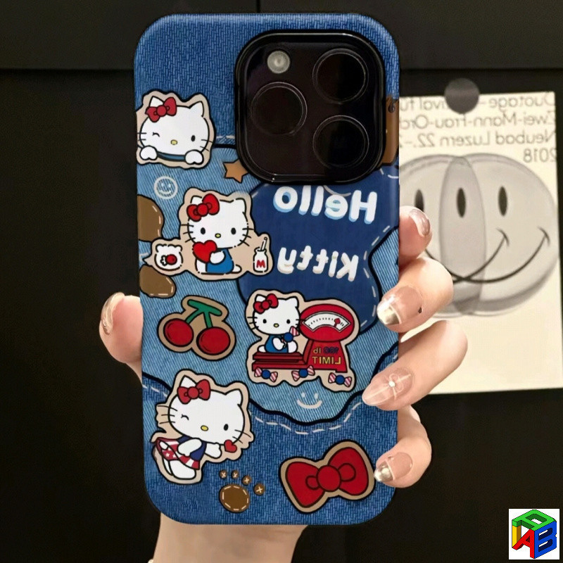 พิมพ์คาวบอยเชอร์รี่ Hello Kitty สําหรับ Samsung A16/A17/A06/A07/A25/A26/A36/A37/A54/A55/A56/A57 2‐in1 เคสป้องกันหล่นสองชั้น