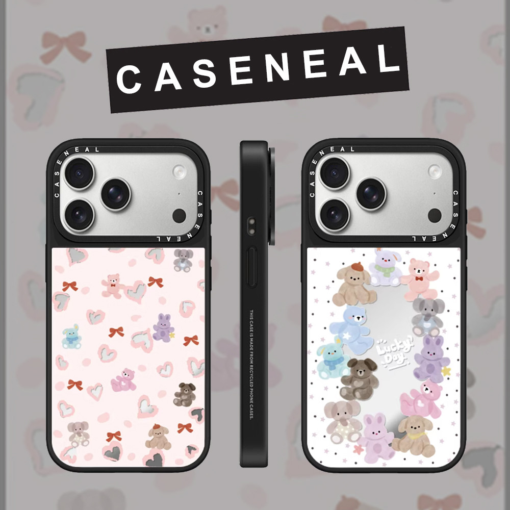CASENEAL Wave Point Loveรอบสัตว์กระจกFaceเคสโทรศัพท์สําหรับiPhone 17 Pro Max 16 ProMax 15Pro 14 Plus 13 12 โทรศัพท์กันกระแทกSoft Edge Hardป้องกันกรณี