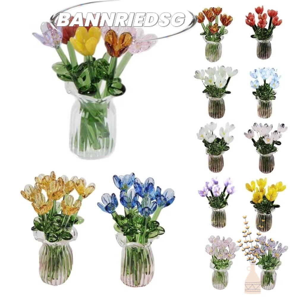 BANNRIEDSG989YR ตกแต่งดอกไม้แก้ว, ดอกไม้จําลองน่ารัก Handcrafted ประติมากรรมดอกไม้, แก้วเป่ามือสําหร