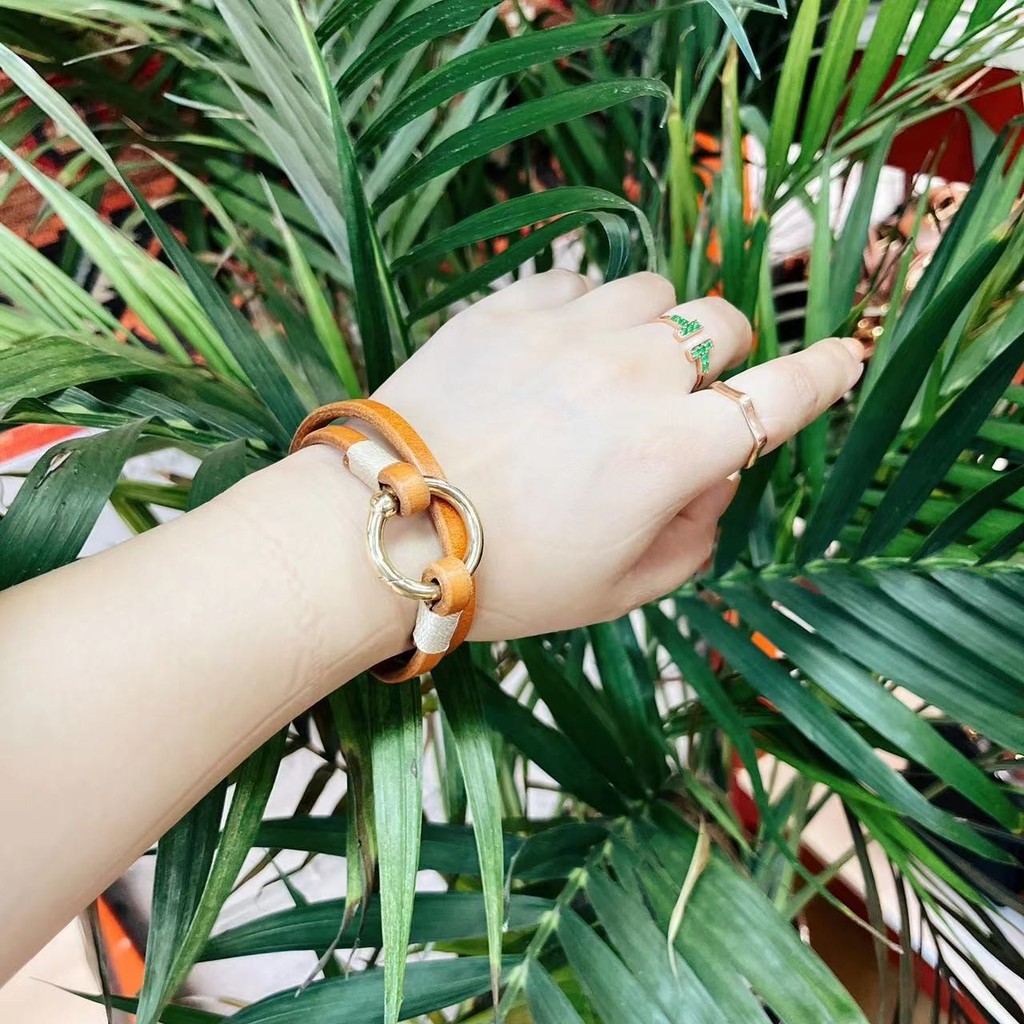 Fatis Retro First Layer Cowhide Simple Leather Multi-Circle Bracelet Ring Buckle Bracelet Short Nich