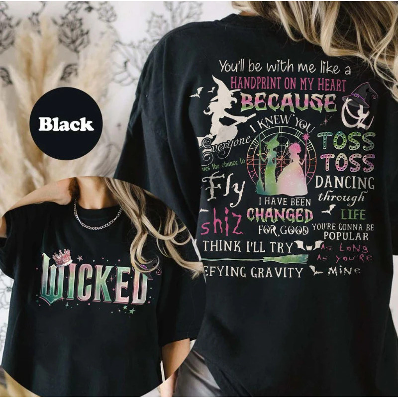 เสื้อสีสันสดใส Wicked, เสื้อสเวตเตอร์ไม้กายสิทธิ์ Defy Gravity, เสื้อแม่มดสีชมพูและเขียว, เสื้อกราฟิ