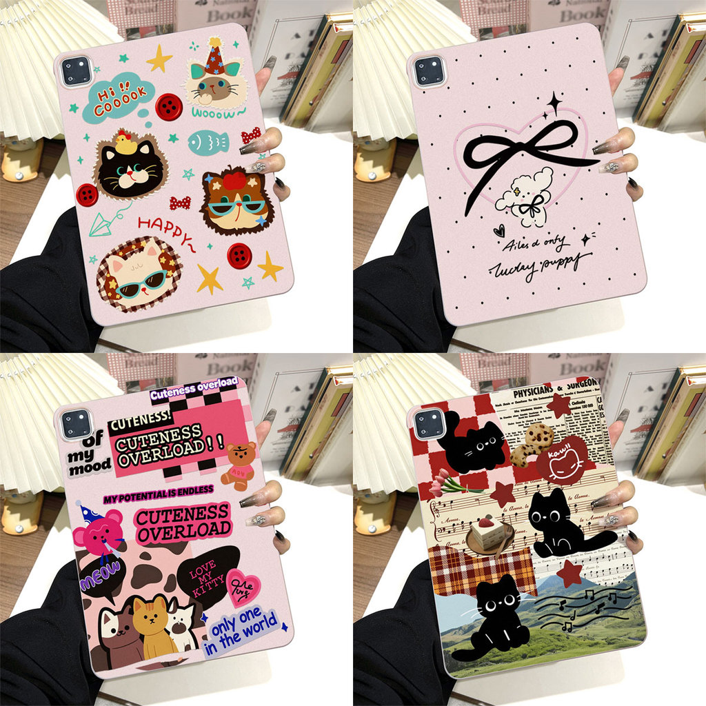 แมวการ์ตูน เคสแท็บเล็ตซิลิโคนกันกระแทก เหมาะสำหรับ iPad Pro 11 13 M4 M5 2024 Air 13 gen10 11 iPad 2/3/4 mini 6 7 เคส