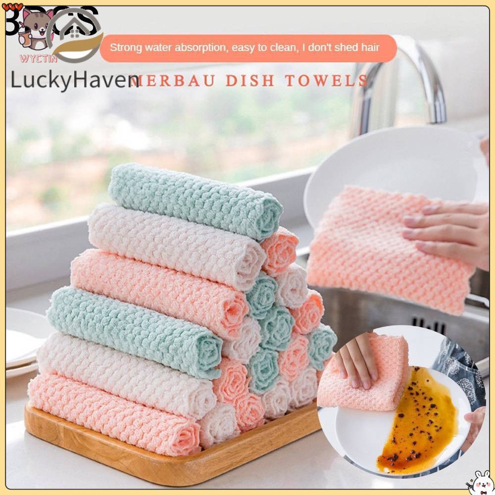 【มีในสต็อก】 Efeed【สินค้าขายดี】ชุดผ้าเช็ดทำความสะอาดไมโครไฟเบอร์กันไขมัน 3 ผืน ผ้าเช็ดครัวดูดซับน้ำได