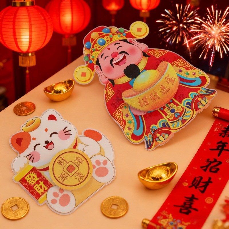 [H&L]แม่เหล็กติดตู้เย็นปีใหม่เขย่าเทพเจ้าแห่งความมั่งคั่ง | วัสดุอะคริลิค การออกแบบแมวนําโชค, ของขวัญสํานักงานในครัวตกแต่งบ้านแบบแม่เหล็ก, ตัวเลือก 2 สไตล์ - รูปที่ 3