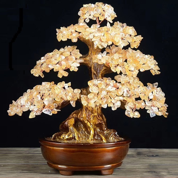 คริสตัลสีเหลืองเงินต้นไม้ความมั่งคั่ง-เครื่องประดับที่น่าสนใจสํานักงานพิธีขึ้นบ้านใหม่บ้านใหม่ธุรกิจความเจริญรุ่งเรืองโชคดีเปิดธรรมชาติของข