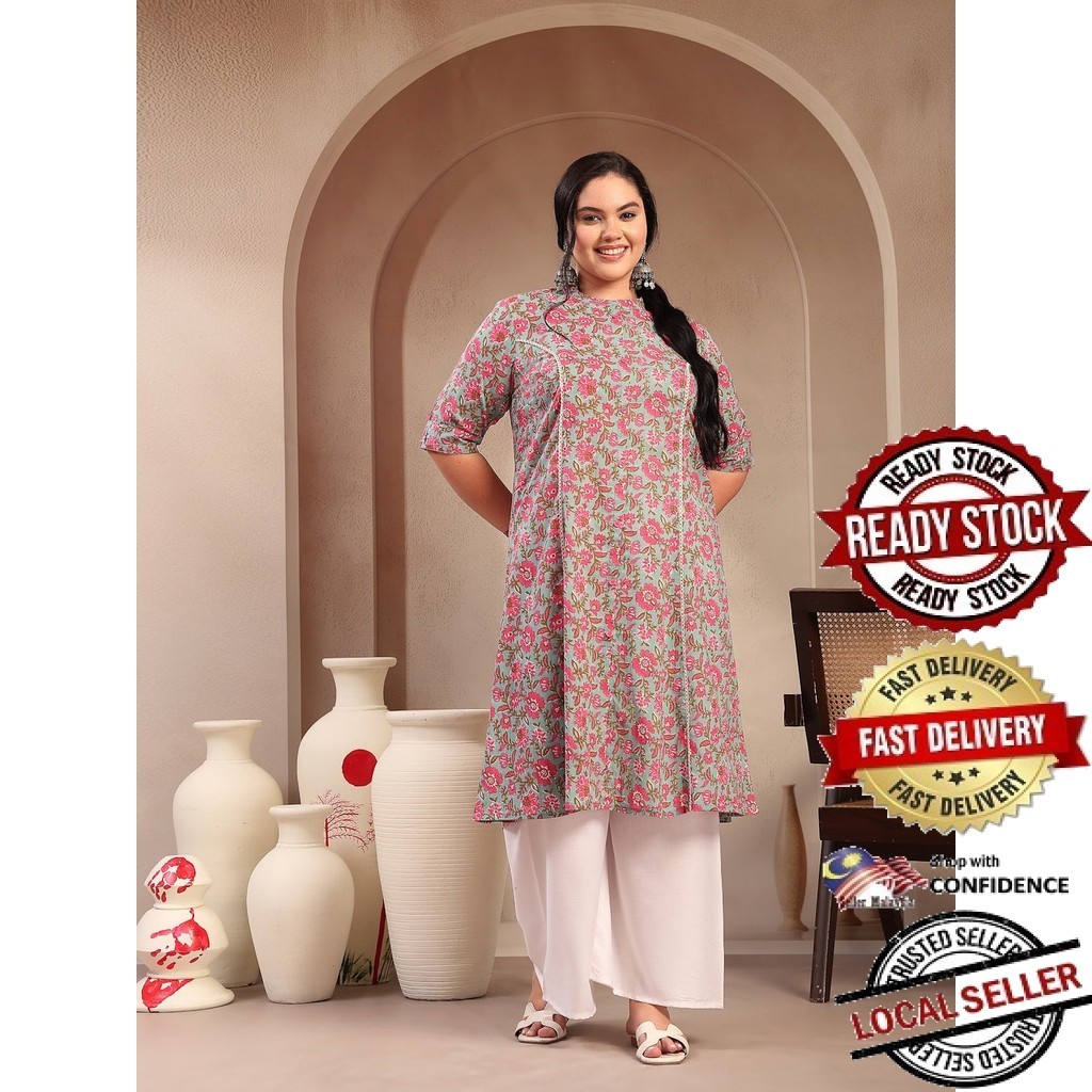 3XL - 6XL Indian Kurti พร้อมกางเกงและ duptta Long Short Women Kurtis Kurta Tunic Top Blouse Plus Set
