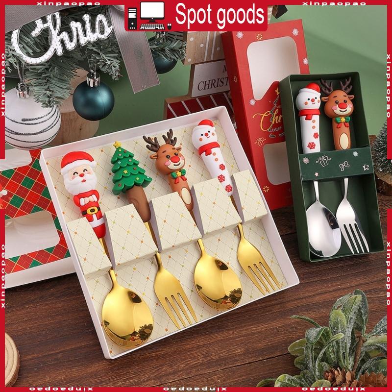 XI Christmas Themed ชุดช้อนส้อม 410 ช้อนและส้อมสแตนเลสเทศกาลอุปกรณ์รับประทานอาหารสําหรับโอกาสต่างๆ D